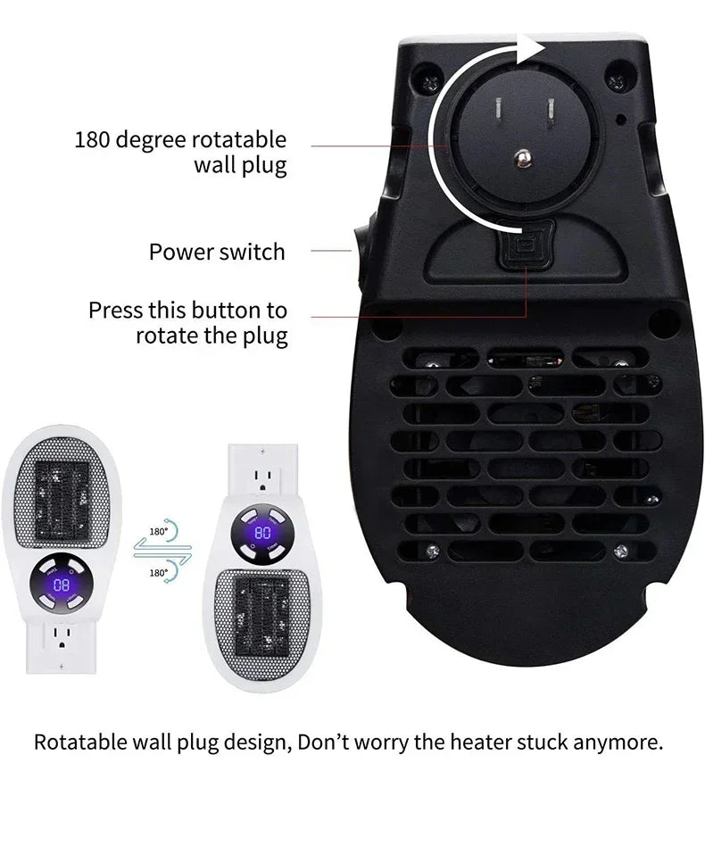 350W Portable Electric Heater with Remote Control, Wall Mounted Home Room Heater for Winter Indoor Heating Fast Warm
