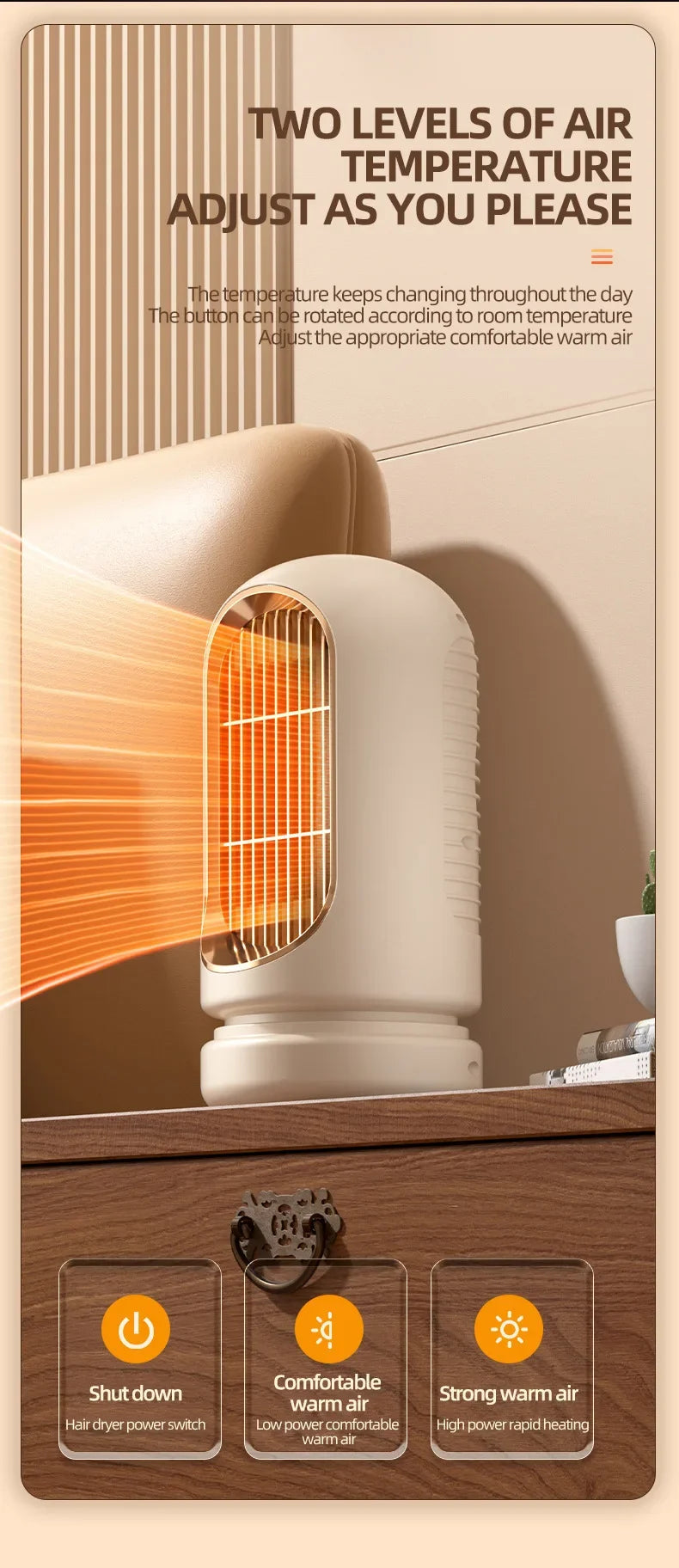 Energy-Saving Small Electric Heater for Home, Constant Temperature, Quick Heating, and Power-Off Safety Protection