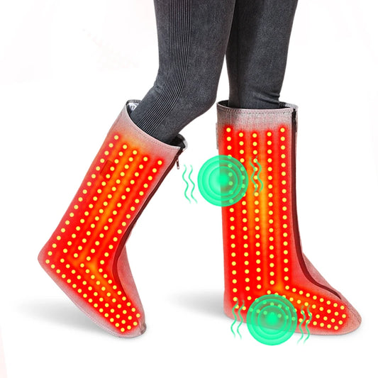 Red Light Warm Foot Boots/Indoor Shoes -Vibrating Massager Heating Therapy Relieves Fatigue Discomfort 3-Level Timer Family Use