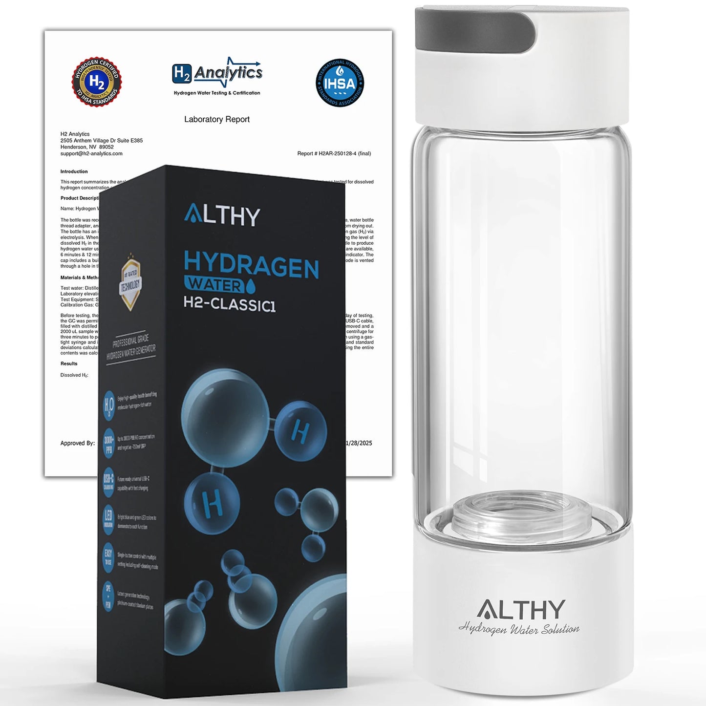 ALTHY Hydrogen Rich Water Generator Bottle Cup - DuPont SPE PEM Dual Chamber Maker lonizer - H2 Inhalation device