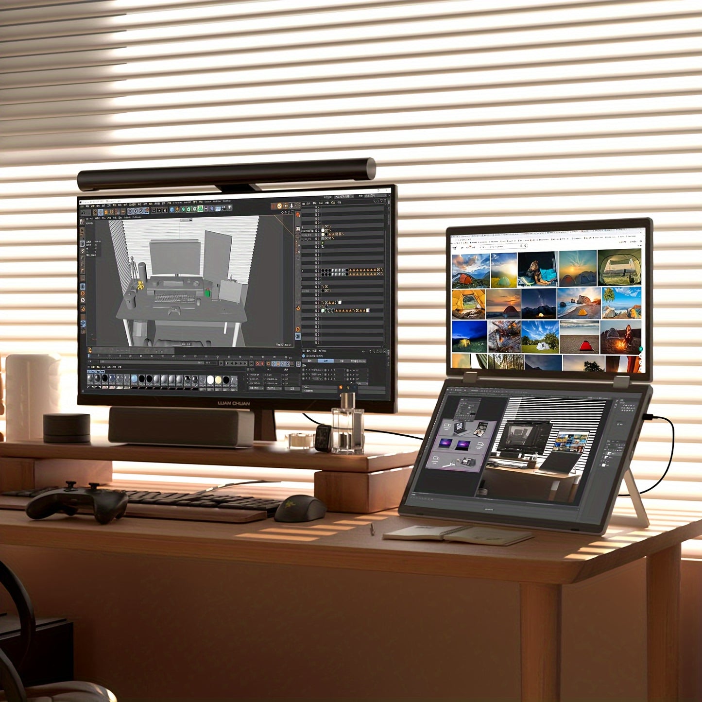 Dual Portable Monitor - 15.6" 1080P FHD & 340° Rotation - Laptop Screen Extender, Folding Stacked Monitor, USB-C HDTV Plug&Play W/Hub For Mac OS/Win OS