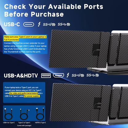 Maxfree 14'' Laptop Monitor Extender - Plug & Play Portable FHD 1080P Display, USB-Powered with Adjustable Stand & Carrying Case, Compatible with MacOS/Windows/Dex/Android/Switch/PS5 for 13-17'' Laptops, Versatile Device | Nt