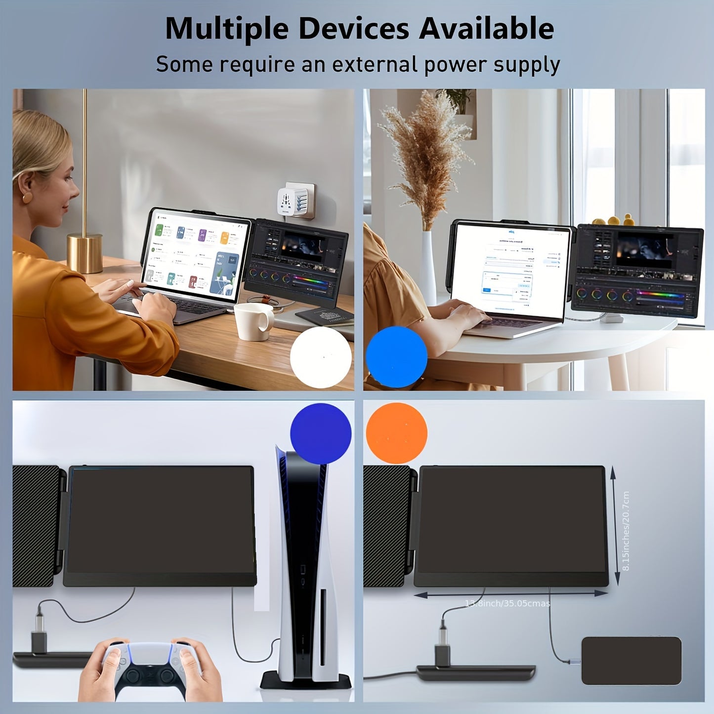 Maxfree 14'' Laptop Monitor Extender - Plug & Play Portable FHD 1080P Display, USB-Powered with Adjustable Stand & Carrying Case, Compatible with MacOS/Windows/Dex/Android/Switch/PS5 for 13-17'' Laptops, Versatile Device | Nt