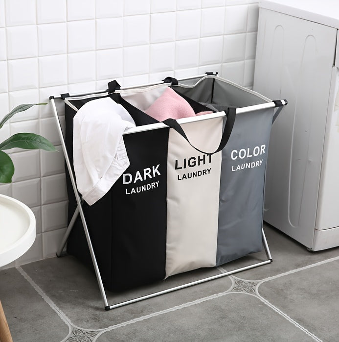 Freestanding Laundry Basket, Collapsible Large Laundry Hamper 3 Section For Home Dirty Clothes |Toys| Organizer In Laundry Room Bedroom Storage And Organization