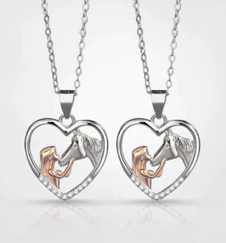 Girl And Horse Color Separation Heart Necklace European And American Stylish Clavicle Necklace Valentine Gift Pendant