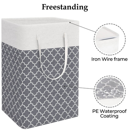 Vivicreate Laundry Basket Hamper Large Collapsible Laundry Hamper with Easy Carry Handles，Freestanding Clothes Hampers for Laundry, Bedroom, Dorm, Clothes, Towels, 75L, Clover Grey