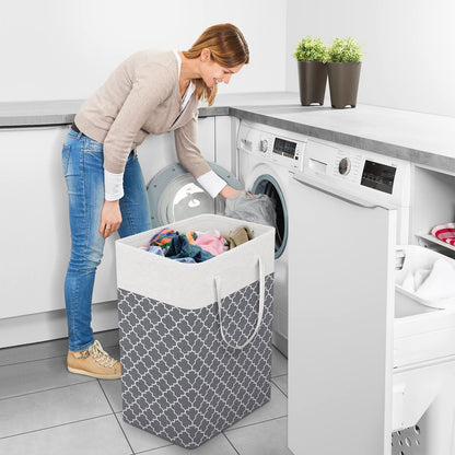 Vivicreate Laundry Basket Hamper Large Collapsible Laundry Hamper with Easy Carry Handles，Freestanding Clothes Hampers for Laundry, Bedroom, Dorm, Clothes, Towels, 75L, Clover Grey