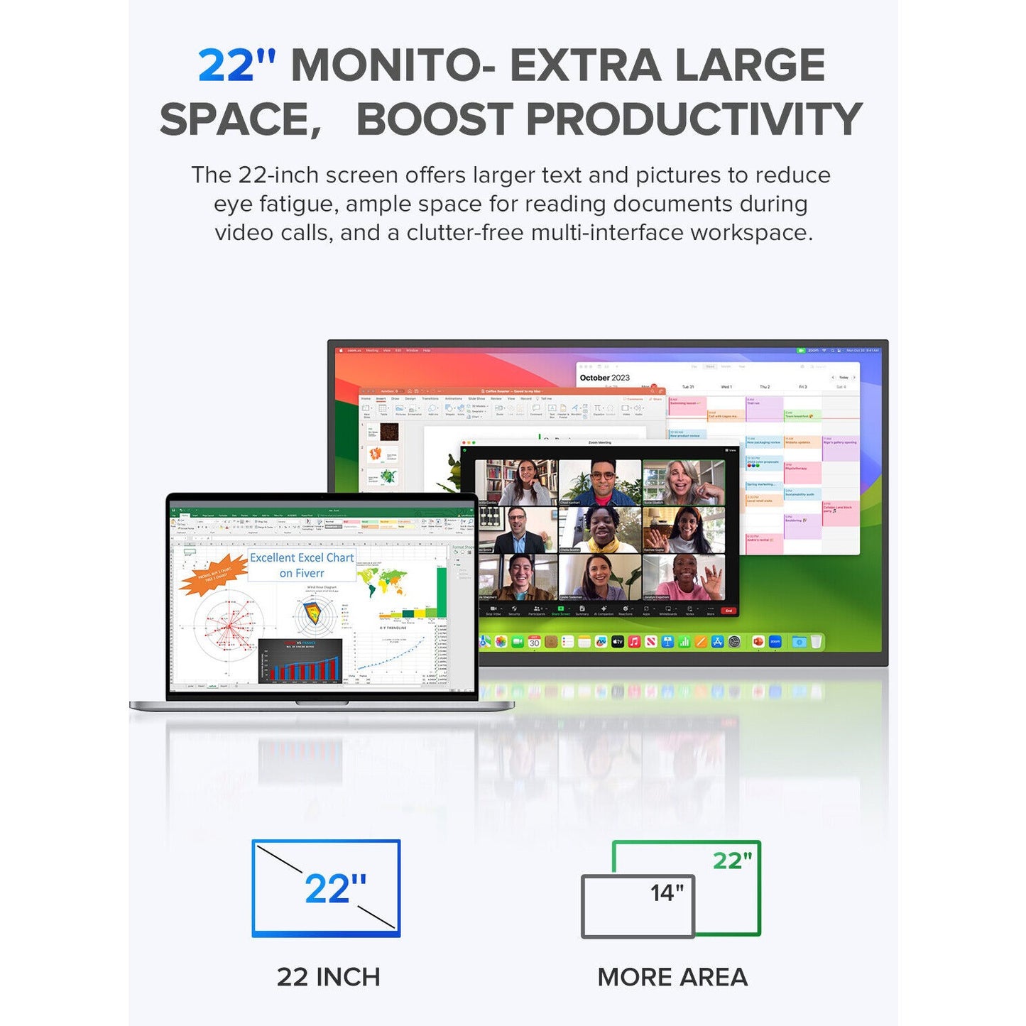 22 Inch Portable Monitor 2K 2560x1440 Gaming Monitor for Laptop Screen Extender