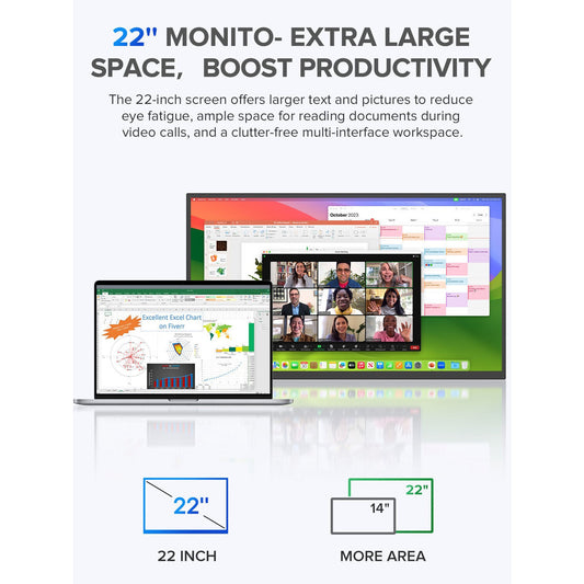 22 Inch Portable Monitor 2K 2560x1440 Gaming Monitor for Laptop Screen Extender
