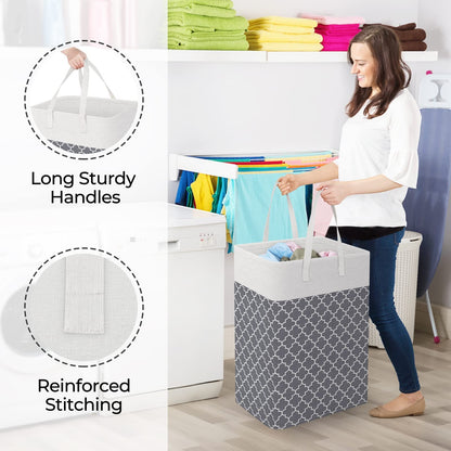 Vivicreate Laundry Basket Hamper Large Collapsible Laundry Hamper with Easy Carry Handles，Freestanding Clothes Hampers for Laundry, Bedroom, Dorm, Clothes, Towels, 75L, Clover Grey