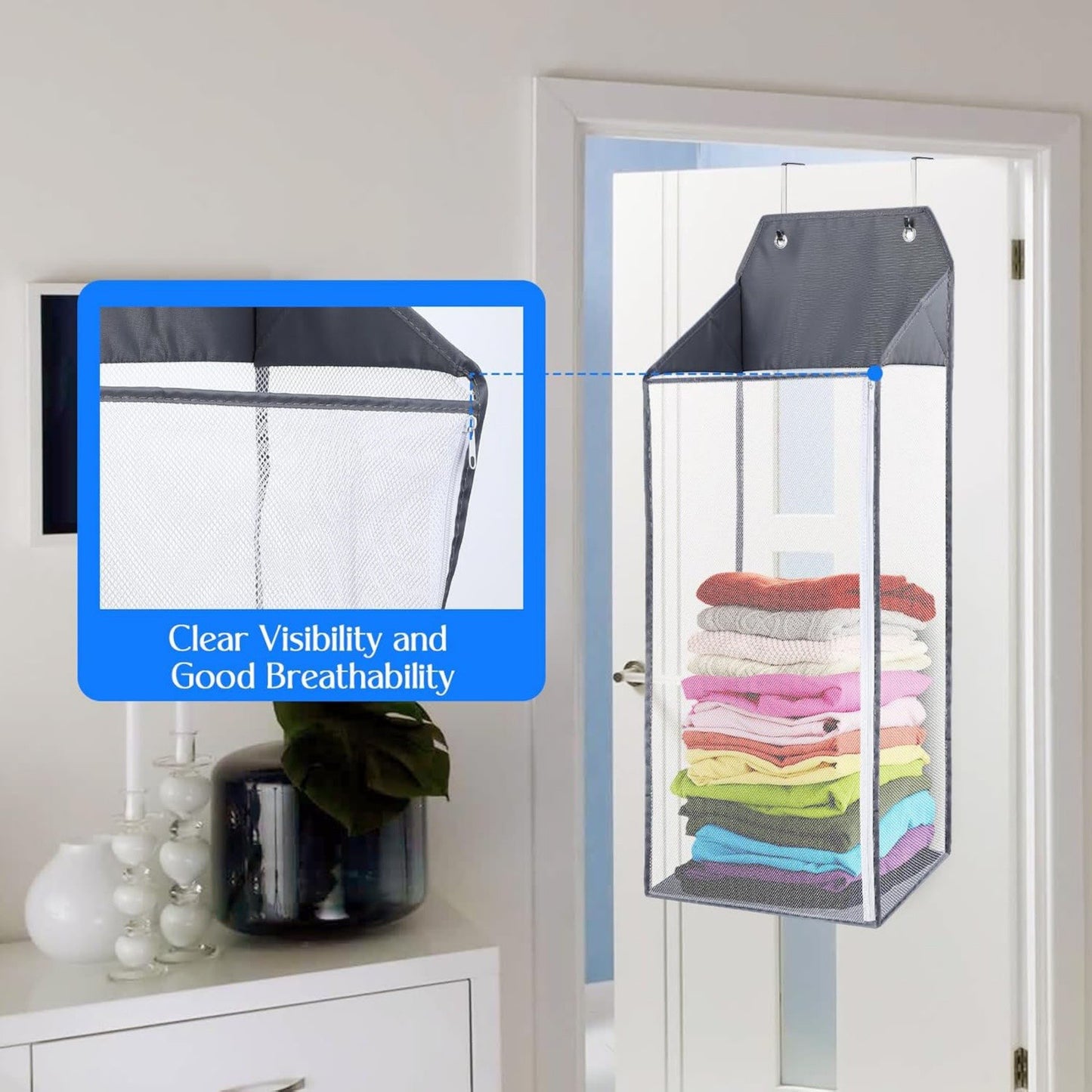 2pcs Foldable Wall Hanging Mesh Laundry Basket Door With Zipper For Storing Dirty Clothes Suitable For Bathrooms And Dormitories, Laundry Baskets