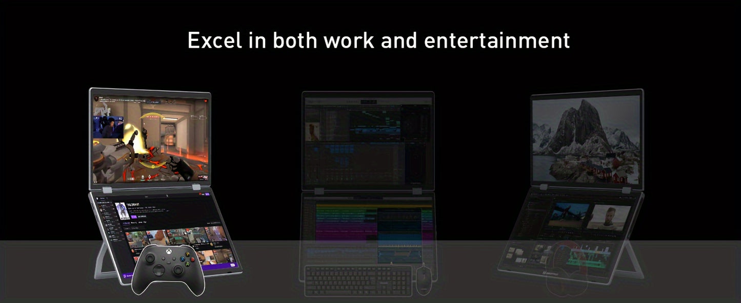 Dual Portable Monitor - 15.6" 1080P FHD & 340° Rotation - Laptop Screen Extender, Folding Stacked Monitor, USB-C HDTV Plug&Play W/Hub For Mac OS/Win OS