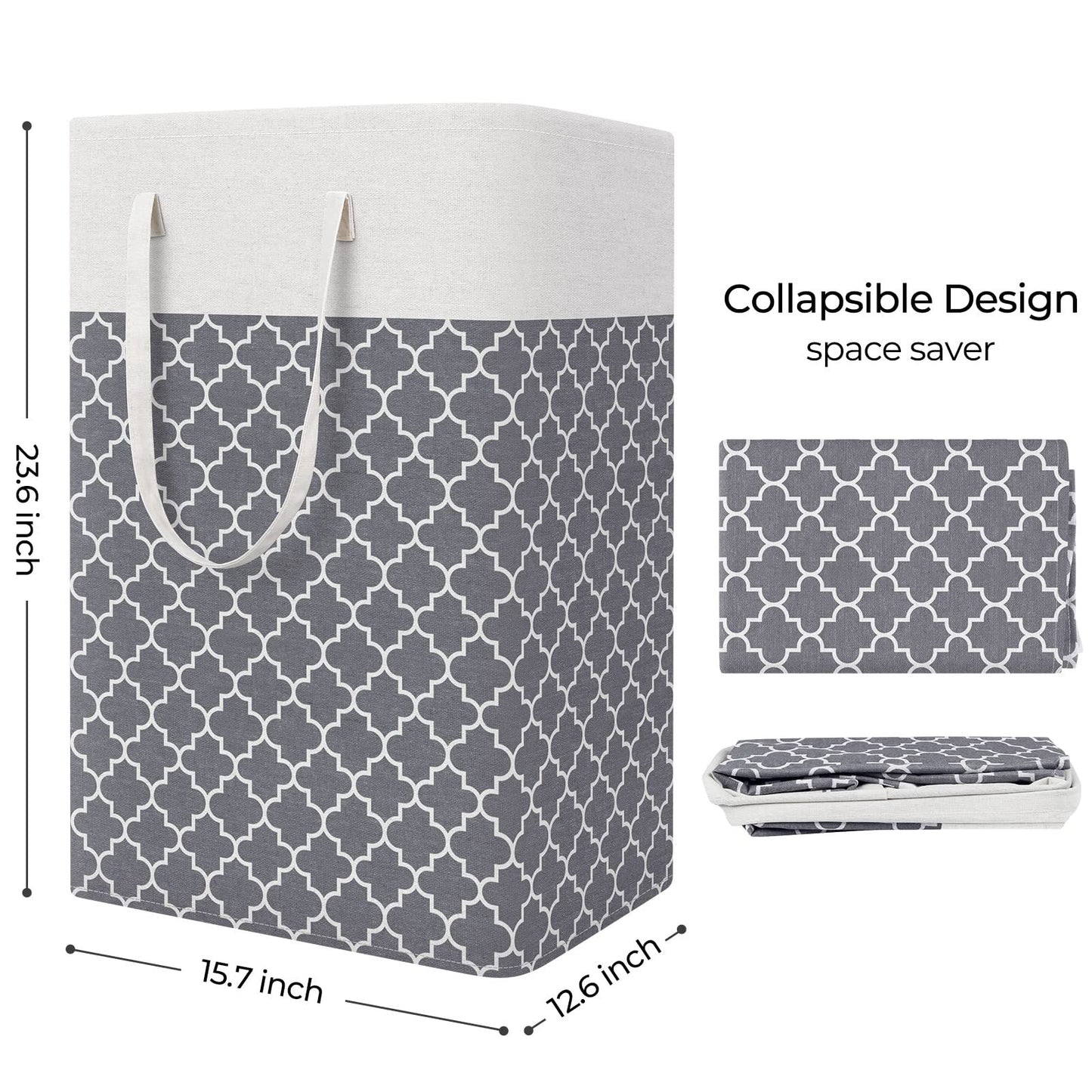 Vivicreate Laundry Basket Hamper Large Collapsible Laundry Hamper with Easy Carry Handles，Freestanding Clothes Hampers for Laundry, Bedroom, Dorm, Clothes, Towels, 75L, Clover Grey