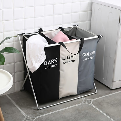 Freestanding Laundry Basket, Collapsible Large Laundry Hamper 3 Section For Home Dirty Clothes |Toys| Organizer In Laundry Room Bedroom Storage And Organization
