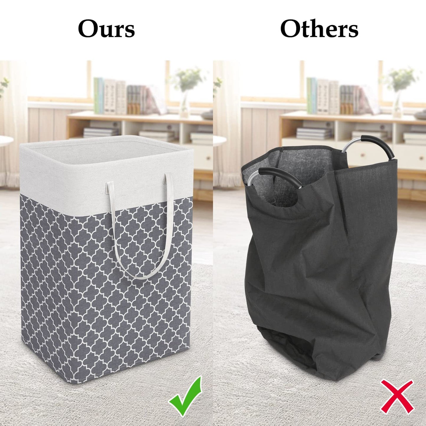 Vivicreate Laundry Basket Hamper Large Collapsible Laundry Hamper with Easy Carry Handles，Freestanding Clothes Hampers for Laundry, Bedroom, Dorm, Clothes, Towels, 75L, Clover Grey